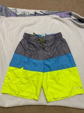 Gerry Weber boys Gray Blue Neon green Colorblock Shorts M 10/12 great cond
